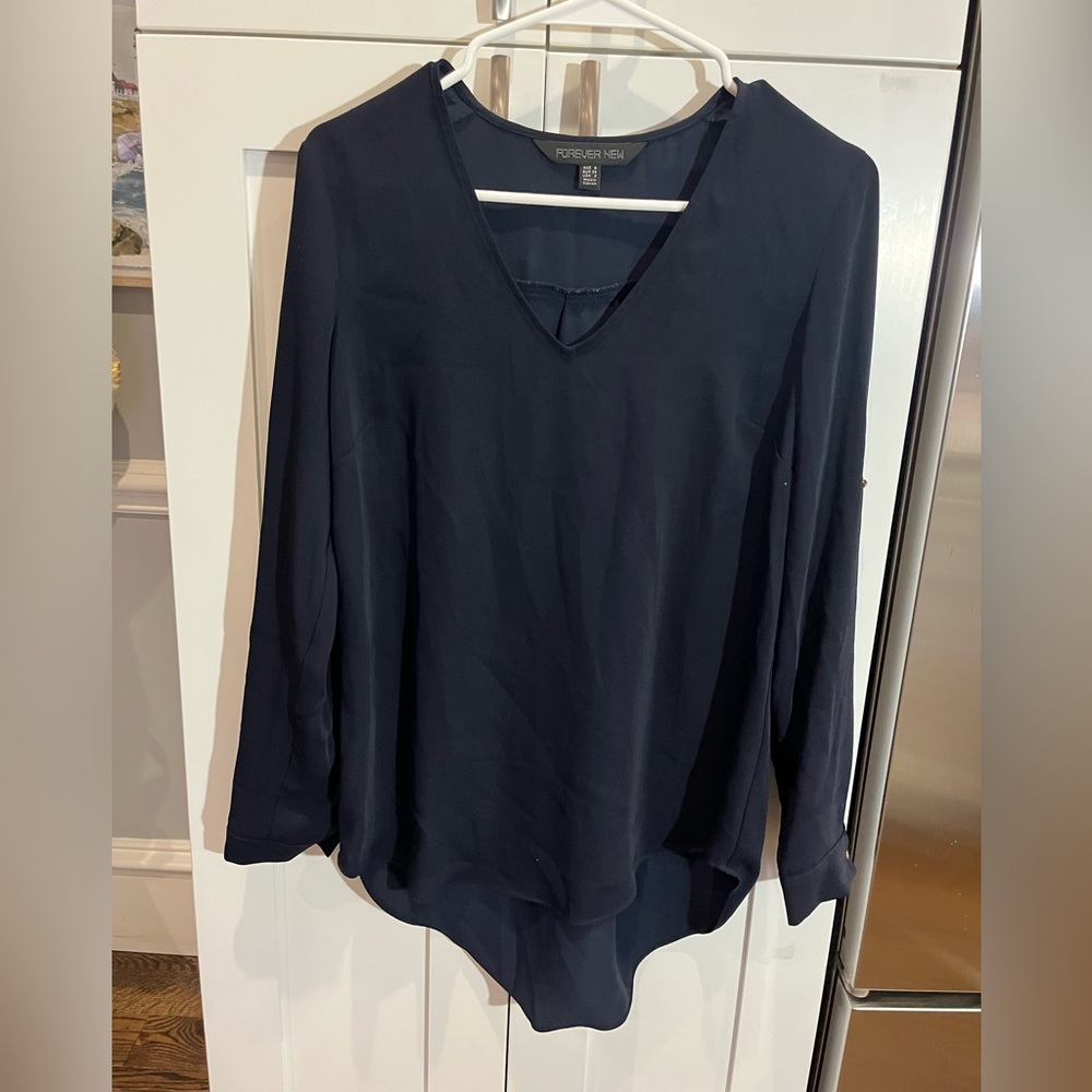 Forever New US 2 Navy Blue Chiffon Blouse